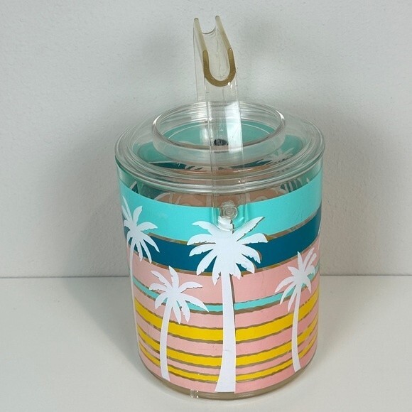 Vintage Culver Acrylic Pastel Palm Tree Ice Bucket 90s - Picture 4 of 11